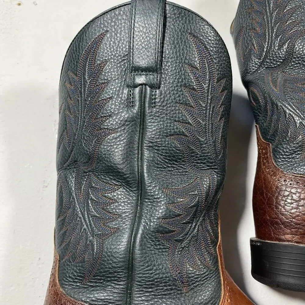 Ariat Western Cowboy Boots Brown Blue Leather Square Toe Men’s 9.5 EE